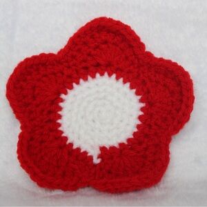 Handmade Cherry Red and White Crochet Flower Coaster
